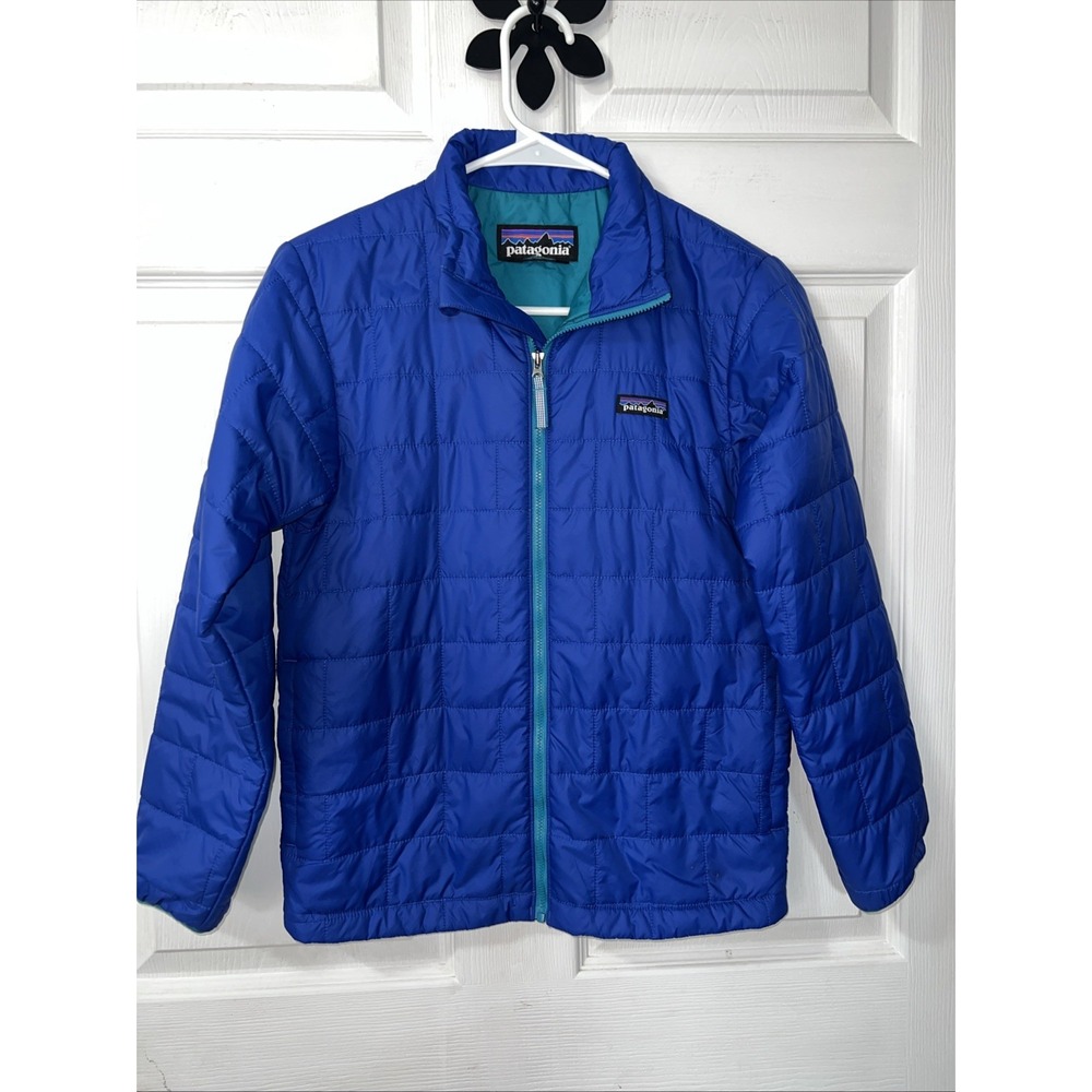 Patagonia Boys Nano Soft Shell Puff Jacket Blue With Teal Inside Size Large 12